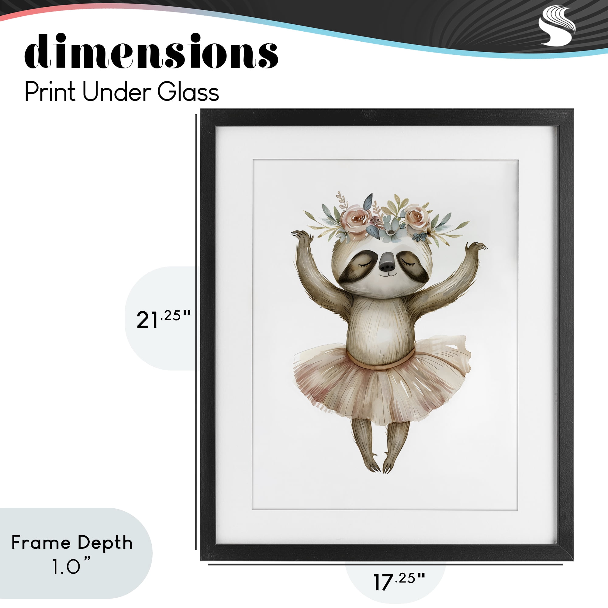 Stupell Industries Dreamy Sloth Ballet with Flowers Black Framed Print Under Glass, design by LSR Design Studio