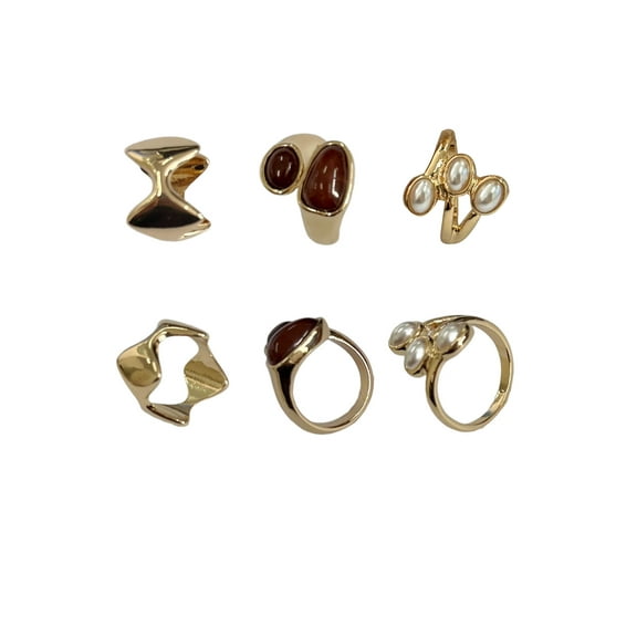 Time and Tru Pearl and Stone Rings Brown in Gold Plating for Female Adults and Teens, 3 Pack