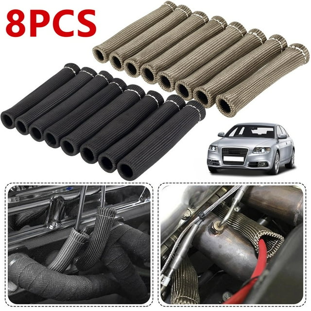 8Pcs Spark Plug Wire Boots 2500 Degree Titanium Spark Plug Boot Protector 6.1inch Heat Protector Cover Wrap Durable Thermal Protection Insulator Sleeve for Car Truck