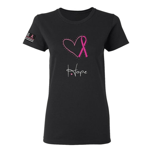Wild Bobby Pink Heart Love Hope Support Women USA Flag Sleeve Breast Cancer Awareness Women Tee, Black, Small