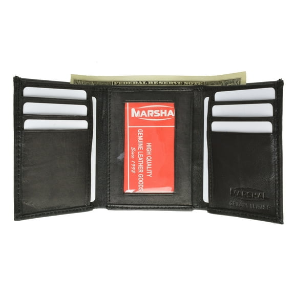 Mens Genuine Leather Card ID Key Holder Trifold Wallet 2555 (C) Black