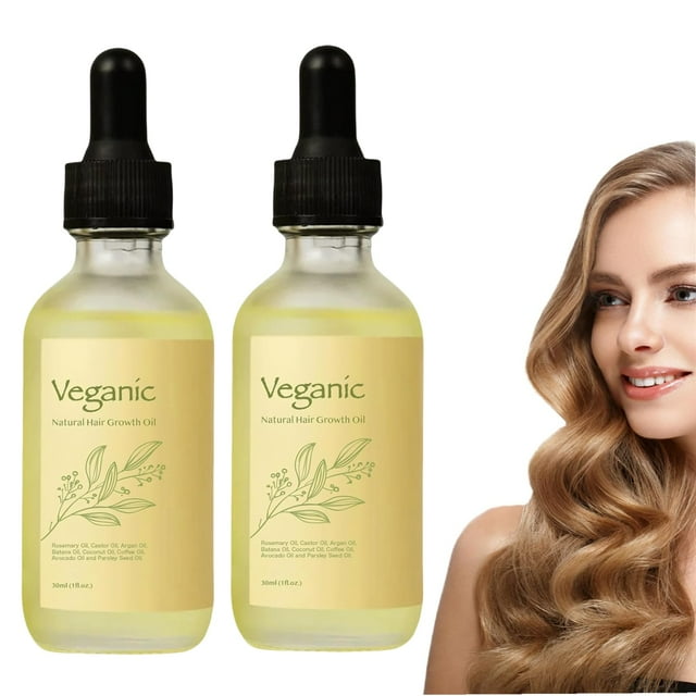 Aceite para el crecimiento del cabello, natural y vegano, 60 ml, 2 unidades, para hombres y mujeres