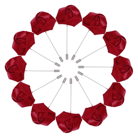 Uxcell 12 Pcs Groom Boutonnieres Rose Boutonnieres Pins for Men Wedding Ceremony Formal Party, Wine Red