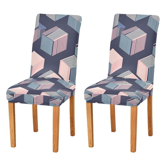 Yayeee 2 Pack Dining Chair Covers Stretch Parson Chairs Slipcovers Seat Protector, Dark Cubes