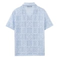 thumbnail image 3 of Domuza Men's Floral Sheer Lace Shirt Casual Button Down Short Sleeve Cuban Mesh Beach Shirts Blue XL, 3 of 4