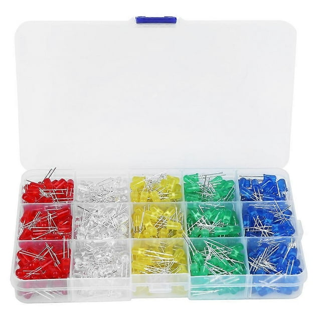 500Pcs LED Light Diode Set Anti Corrosion Plastic 5mm Blue Green Yellow White Red