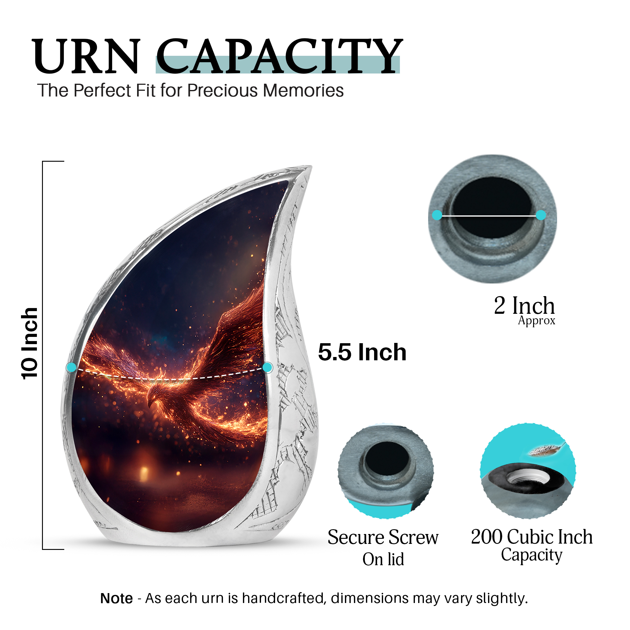 SABURIAL Phoenix Urn - Large Urns for Adult Human Ashes - Decorative Handcrafted Burial Urn for Female Ash - Cremation Urns for Human Remain s - Combo - 10 Inch Large & 3 Inch