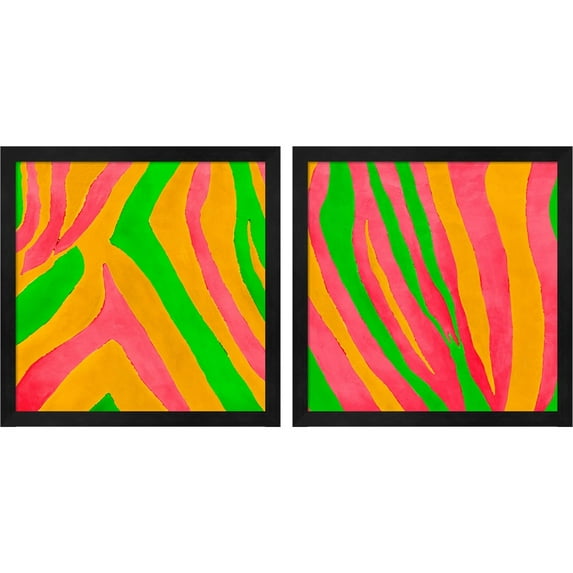 Great Art Now Psychedelic Zebra Print by Patricia Pinto, 2 Piece Framed Art Set Each 13.25"W x 13.25H