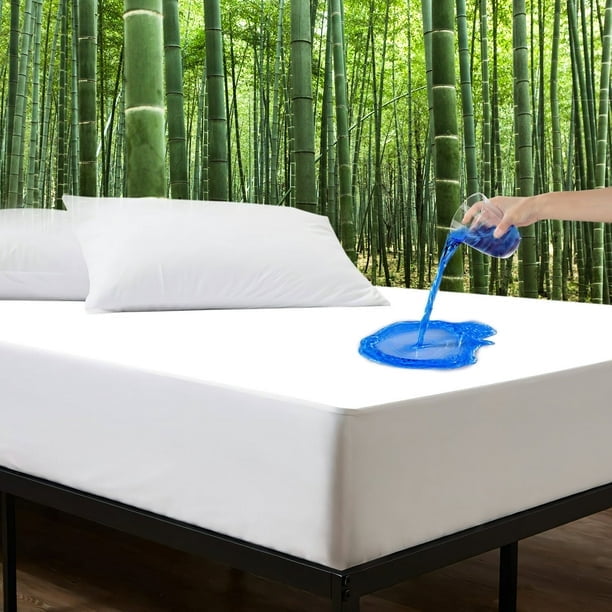 Gogreen Protector de Colchón Impermeable, Transpirable y Refrescante, con Bolsillo Profundo de Plástico, Ajustable para Camas de 15 a 38 Cm (Tejido de Bambú, Tamaño Individual: 99 X 190 Cm).