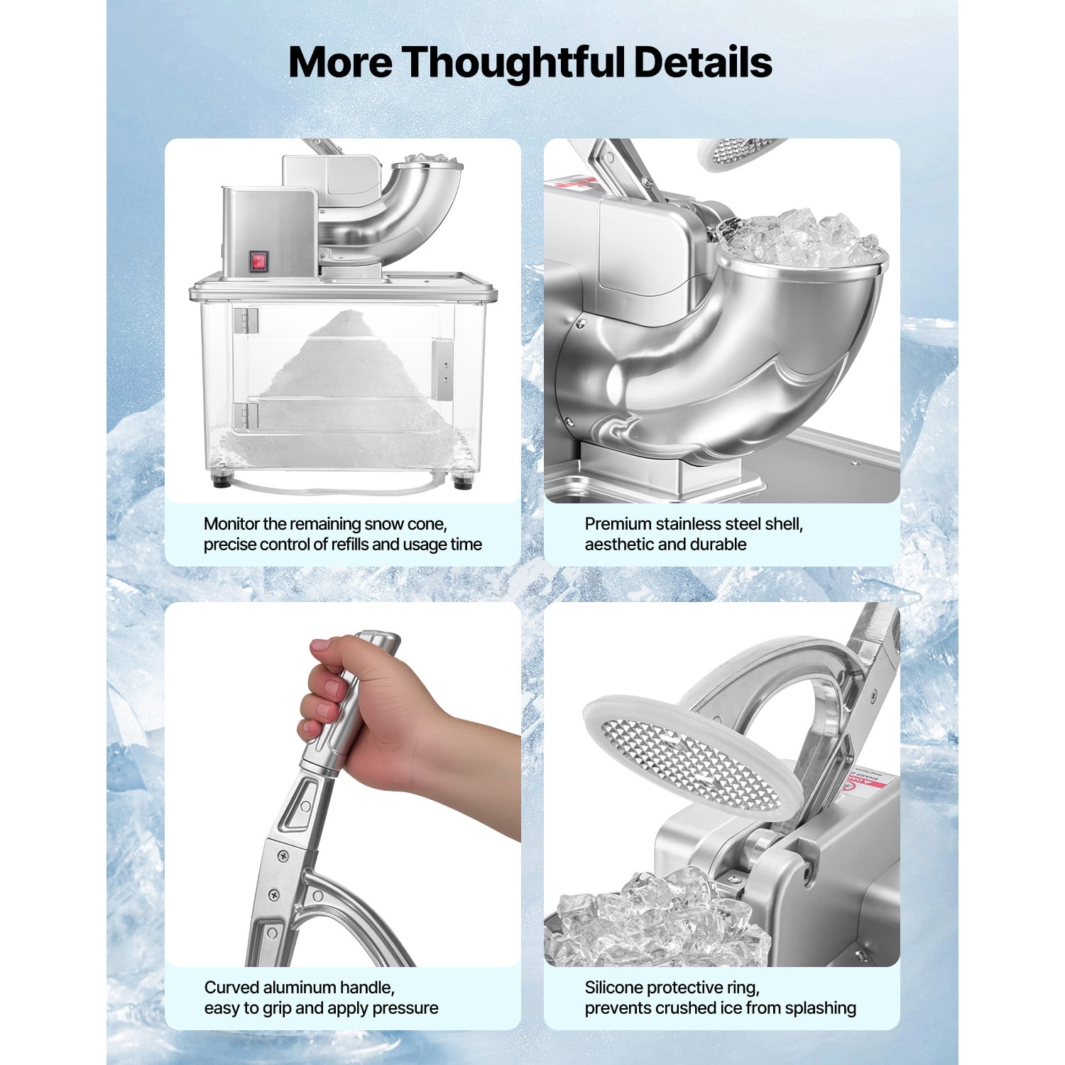 KFFKFF Commercial Ice Crusher 661LBS/H, 350W Electric Snow Cone Machine with 4 Blades, 2000RPM Stainless Steel Shaved Ice Maker with 11 Gal Ice Storage Box, Ideal for Homes, Restaurants, and Bars