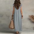 thumbnail image 5 of Women's Collared Button Down Maxi Shirt Dress, Long Sleeve Split Hem Solid Color Casual Long Dress for Spring Summer Daily Vacation Wear 09-Gray M, 5 of 5