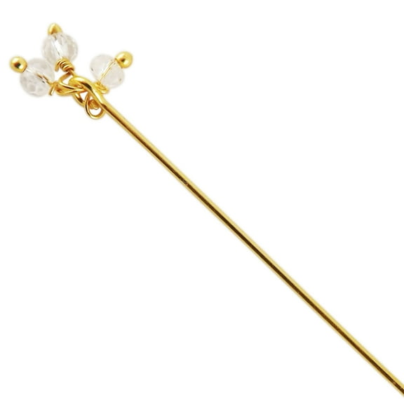 HPG-115-CY-3" 18K Gold Overlay 22 Gauge Head Pin Or Eye Pin With Granulated Bunch of Three 3MM White Crystal Quartz