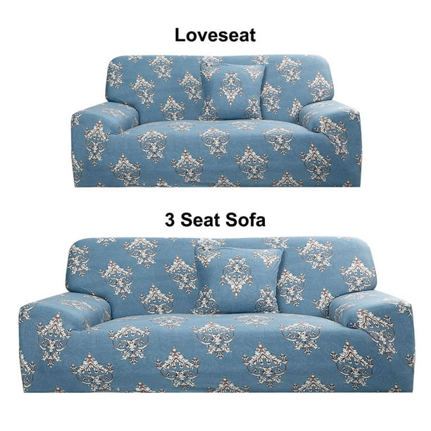 2pcs Slipcover Set For Sofa Loveseat Couch 2 Pillowcases Blue Flower Com - Loveseat And Couch Cover Set