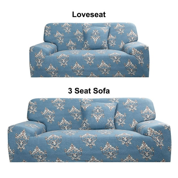 2pcs Slipcover Set For Sofa Loveseat Couch 2 Pillowcases Blue Flower Com - Loveseat And Couch Cover Set 2pcs Slipcover Set For Sofa Loveseat Couch 2 Pillowcases Blue Flower Com - Loveseat And Couch Cover Set