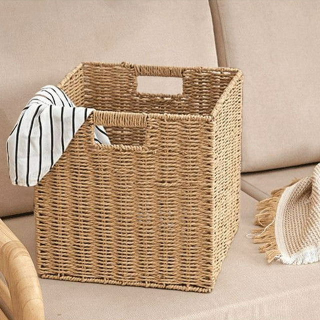 Storage Basket, Woven Storage Box, Foldable Design, Modern Home Decor, For Living Room, Snack Storage, Durable Rattan Material, For Kitchen, Compact Organizer, Utility Storage Bin Akmoler