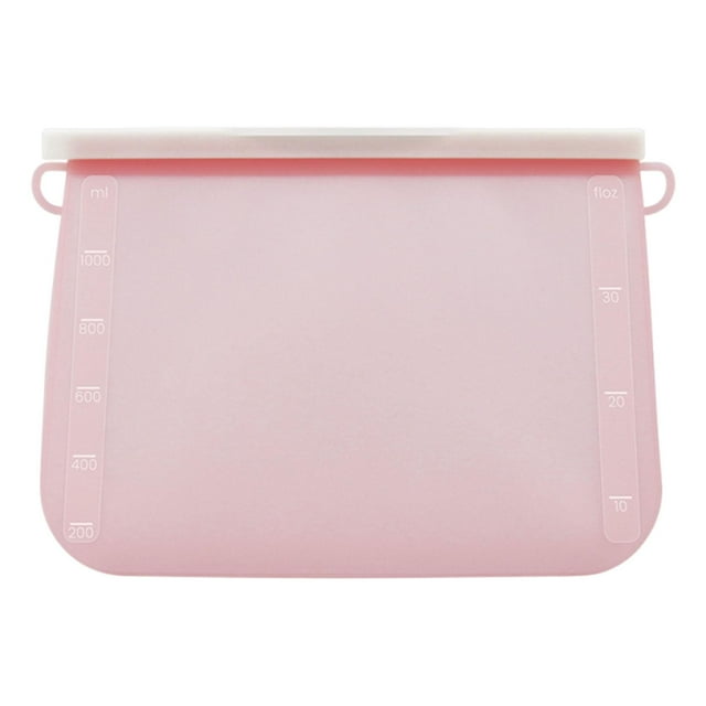 DOLITY Reusable Silicone Food Bag Sealed Container for Traveling Dishwasher Kitchen Pink