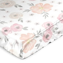 Sweet Jojo Designs Watercolor Floral Blush Pink Grey White Gray Satin Fitted Crib Sheet