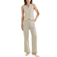 thumbnail image 2 of INSPIRE CHIC Women's 2 Piece Outfit Sleeveless Blazer Vest Wide Leg Pants Business Casual Matching Sets S Beige, 2 of 6
