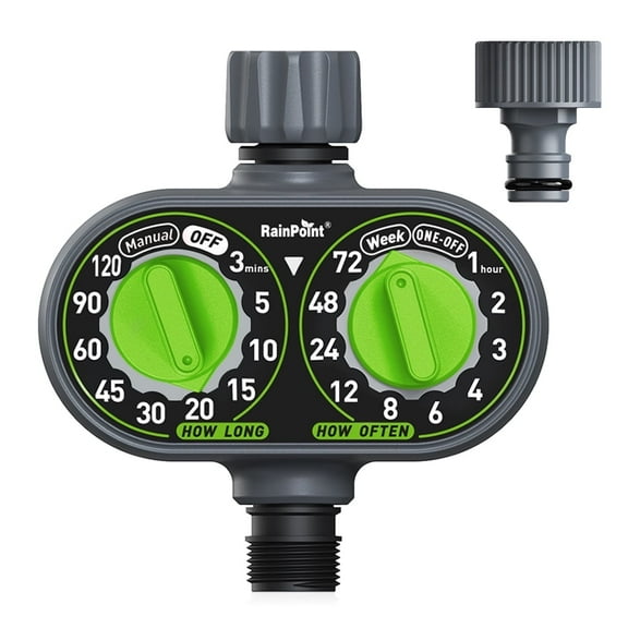 RainPoint Automatic 2 Dial Programmable Hose Sprinkler Timer, Weatherproof Outdoor Water Timer for Garden Lawn, Watering Controller, ITV121