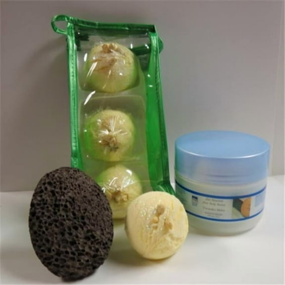 Dead Sea Spa Care DeadSea-BBTCocL03 3 Pack Coconut Lime Bubble Bath Truffles, 8 oz Cucumber & Melon Shea Body Butter & Pumice Stone