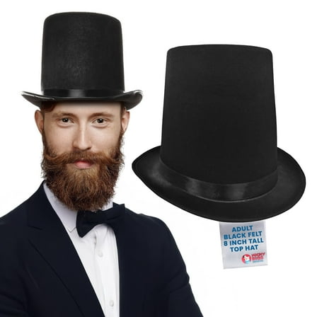 Nicky Bigs Novelties Adult Black Felt 8-Inch Tall Top Hat - Abe Lincoln Hat, Steampunk Top Hat, Magician, Victorian Era, Vampire Costume Hat for Halloween, Cosplay, Dress-Up Accessory, Black, One Size