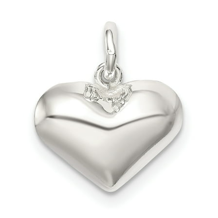925 Sterling Silver Polished Puff Heart Charm Pendant