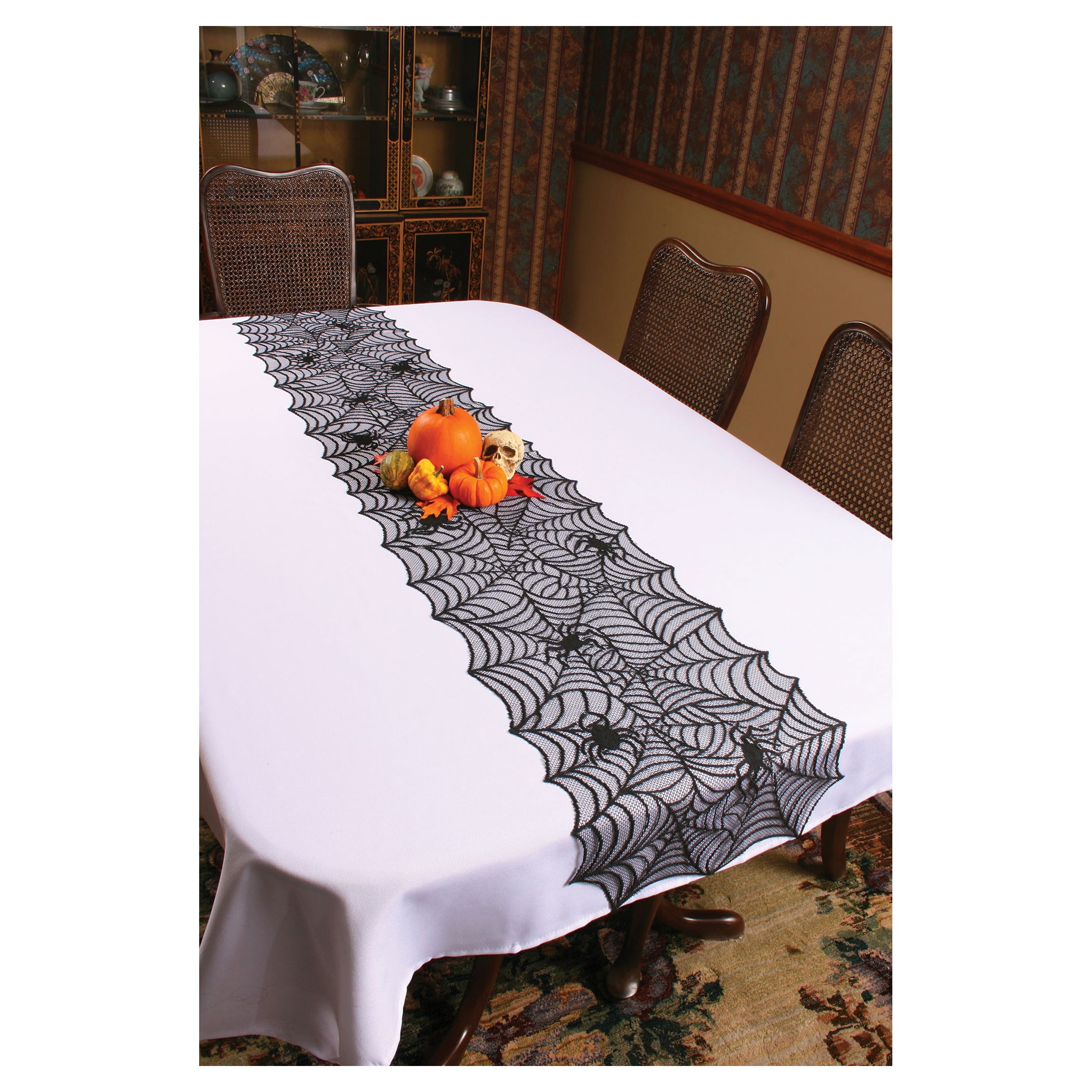 Spider Web Table Runner
 Long Black Lace Table Runner Spider Web With Spiders Halloween