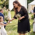 thumbnail image 2 of Agnes Orinda Women's Plus Size Lace Dress V-Neck 3/4 Sleeve Midi Swing Wedding Bridesmaid Dresses 1X Black, 2 of 8