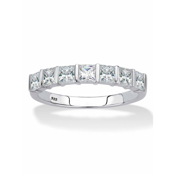 PalmBeach Jewelry Princess-Cut Cubic Zirconia Single Row Channel-Set Ring 1.12 TCW in Platinum-plated Sterling Silver
