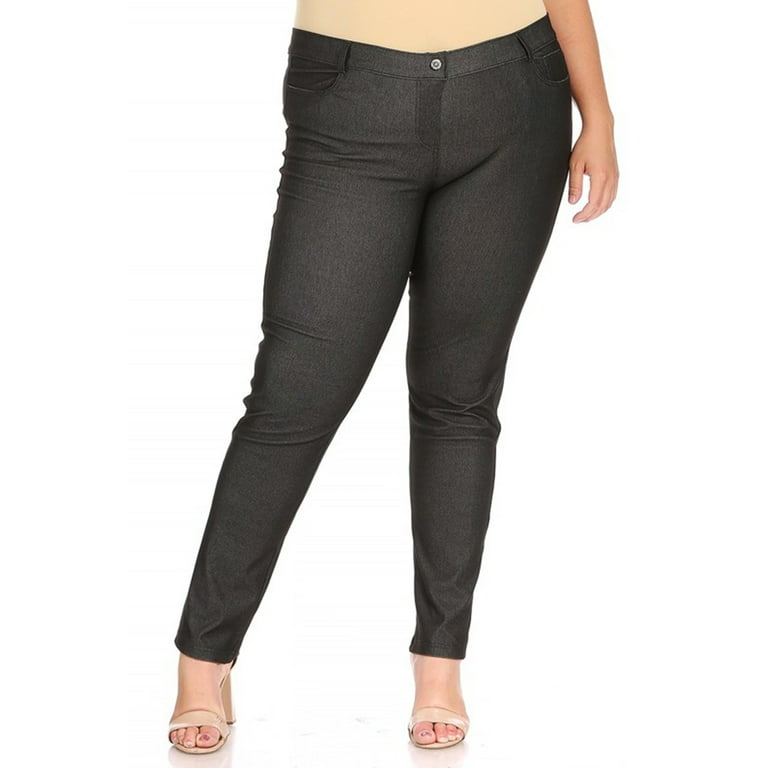 Women's Plus Size Comfy Slim Pocket Jeggings Jeans Pants with Button (Pack  of 2) 