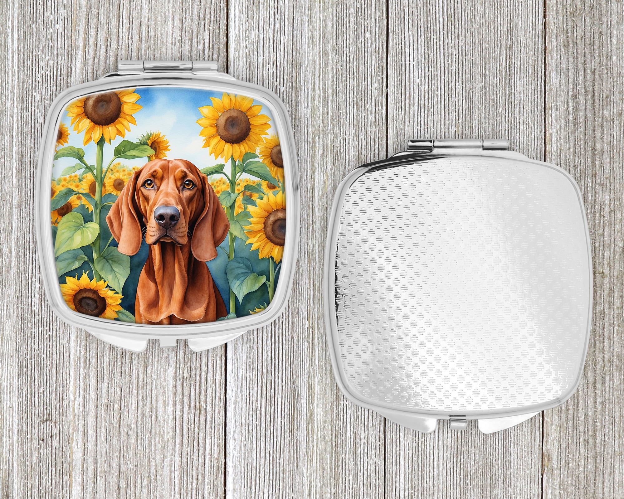 Redbone Coonhound in Sunflowers Compact Mirror 2.75 in x 3 in