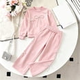 thumbnail image 2 of LIIPEE Autumn Winter Outfit Sets For Girls Bow Decorated Long Sleeve Pullover Sweatshirts And Sweatpants 2 Piece Set Kids Casual Comfortable Cute Outfits,3-4 Years, 2 of 6