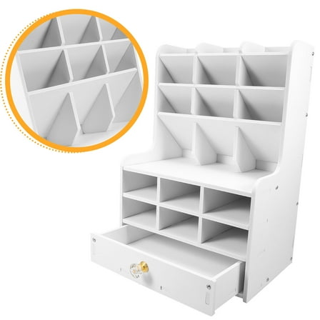 HOMEMAXS White PVC Wood Plastic Board Desk Organizer with Multi Compartments for .87"x4.72"x3.94"
