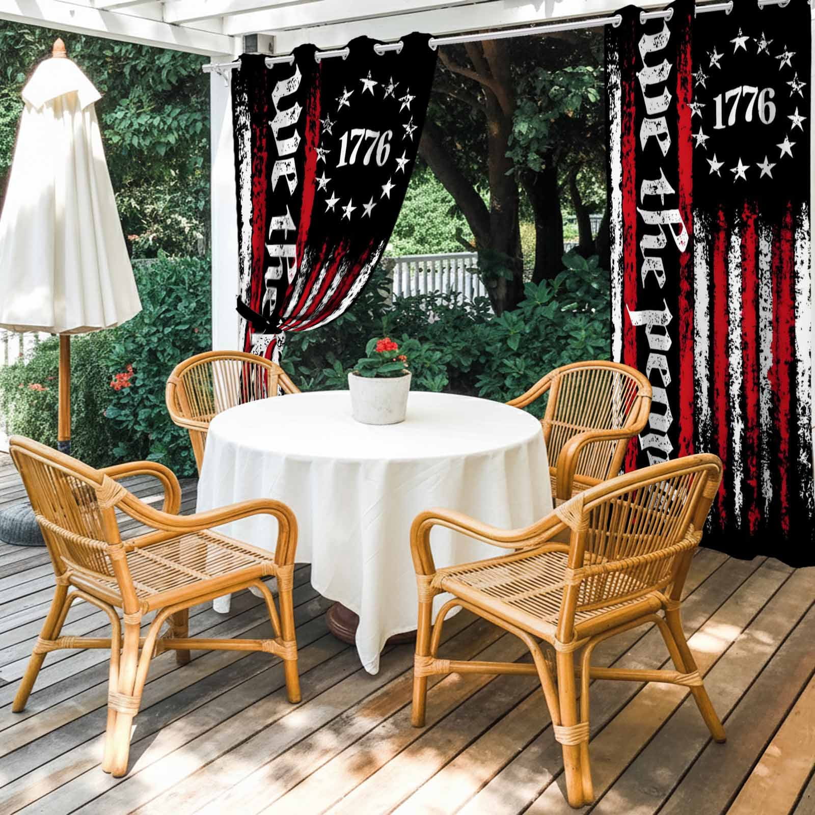 We The People Outdoor Curtains for Patio, Independence Day Distressed Red White Flag Sunshade Privacy Drapes Grommet Waterproof Outside Curtains for Porch/Cabana/Balcony 54"x 108", 1 Panel