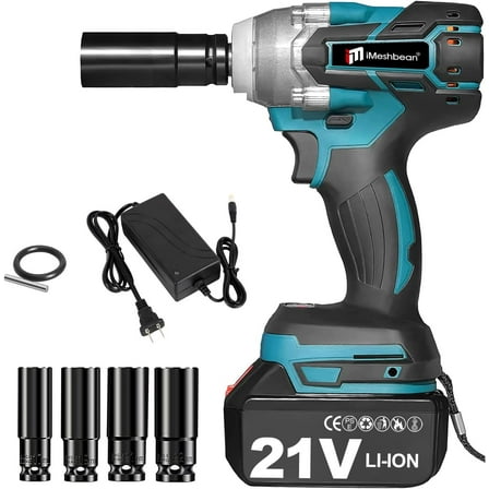 21V Cordless Impact Wrench,1/2" Powerful Brushless Motor Electric Cordless Impact Wrench,Max  520N.m,Impact Wrench with with 1 Pack 7.8Ah Battery,Fast Charger,4 Size Socket Set