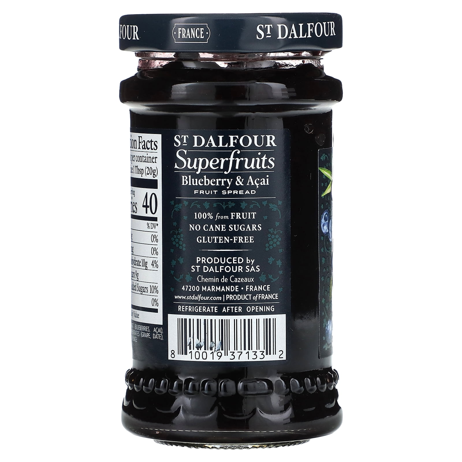 St. Dalfour Superfruits Fruit Spread, Blueberry & Acai, 6 oz (170