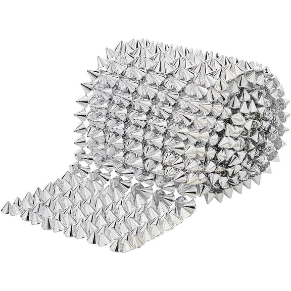 1 Yard Sew Stitch On Spike Stud Strip Cone Flatback Punk Rock Trim Mesh Bead Craft (Silver) DIY
