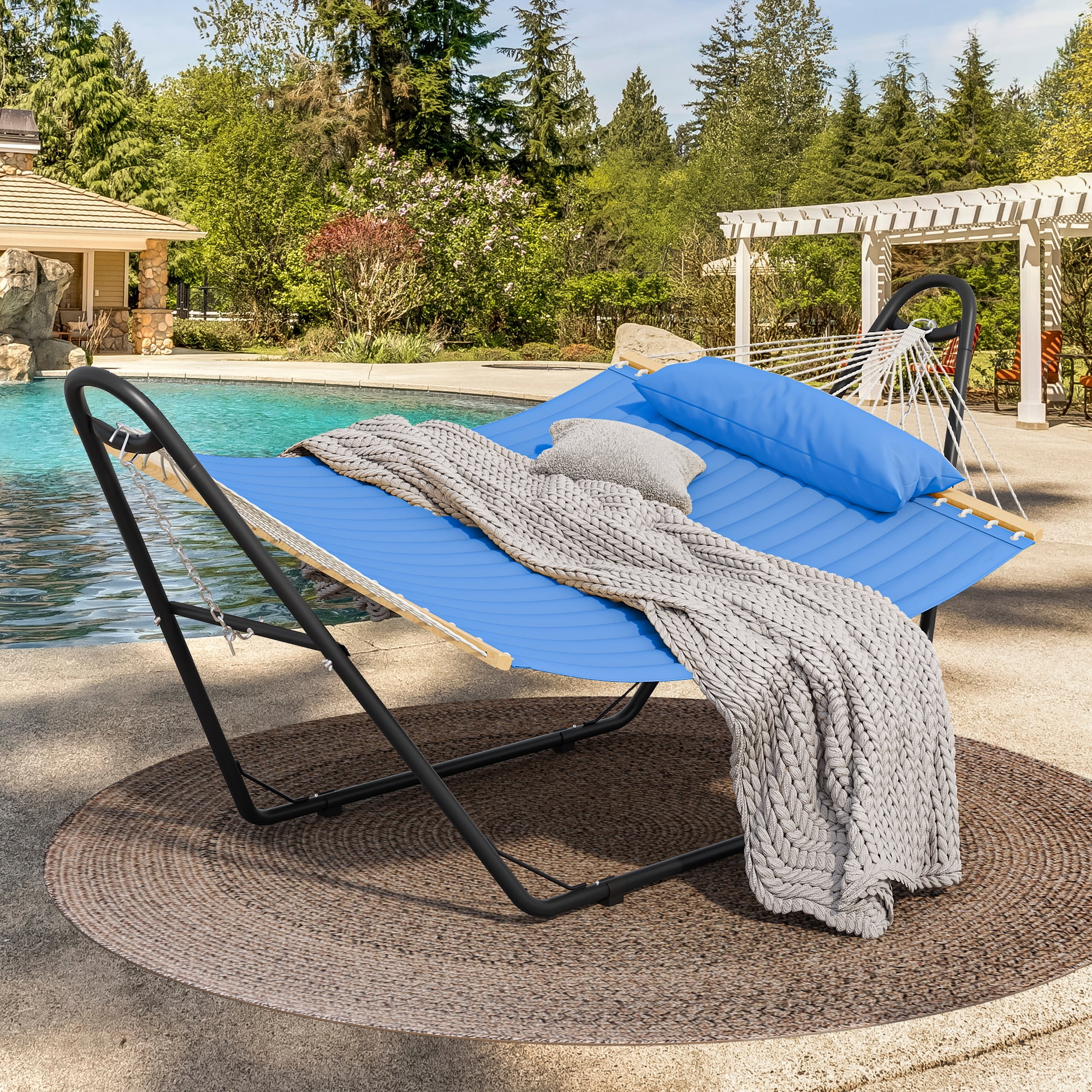 Uforic Double Quilted Fabric Hammock Swing with 12ft Steel Stand Outdoor Relaxation Solution