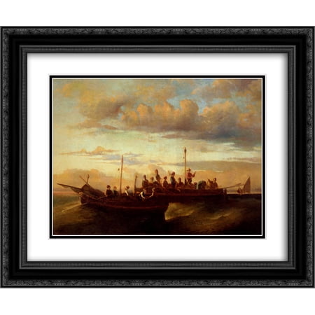 Adolphe Joseph Thomas Monticelli 2x Matted 24x20 Black Ornate Framed Art Print 'Italian Fishing Vessels at Dusk'
