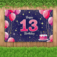 thumbnail image 7 of Purple Themed 13th Birthday Banner with Balloons Stars and Cake Decoration Backdrop Party Supplies Photography Props Happy Birthday Party Decorations, 7 of 7