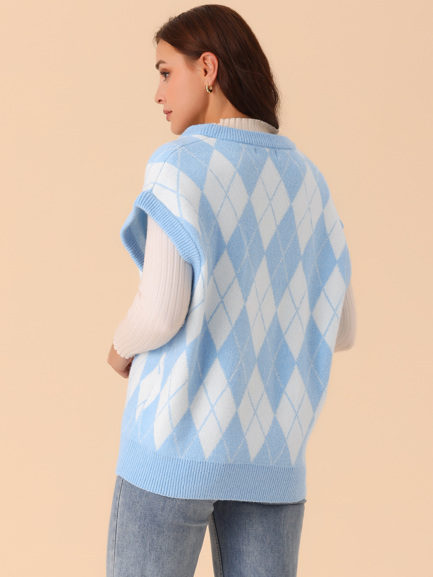 DARING DIVA Plus Size Contrast Color Sweater Vest Knit Pullover M Blue