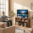 thumbnail image 2 of HAOMINS 2-Piece TV Stand Bookshelf Combo, Free Combination L-Shaped Entertainment Center, Expandable 55 to 80 Inch TV Stand for TV 45–80 Inch, Living Room, Bedroom, Home Office, 2 of 10