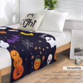 thumbnail image 5 of Flannel Halloween Blanket, Throw Soft Warm Fluffy Plush Blanket, Spider Webs Witch's Hat Black Bats and Decorated Pumpkins Print on Bed Couch Chair Living Room, 5 of 8