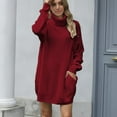 thumbnail image 4 of SSKDBFJG Women's Turtleneck Sweater-Oversized Sweater Loose Pullover Knit Dress(Burgundy) M, 4 of 4