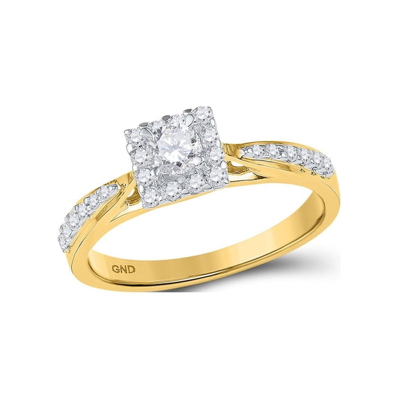 Diamond Princess 10k Yellow Gold Round Diamond Square Halo Bridal Wedding Engagement Ring 3/8 Cttw