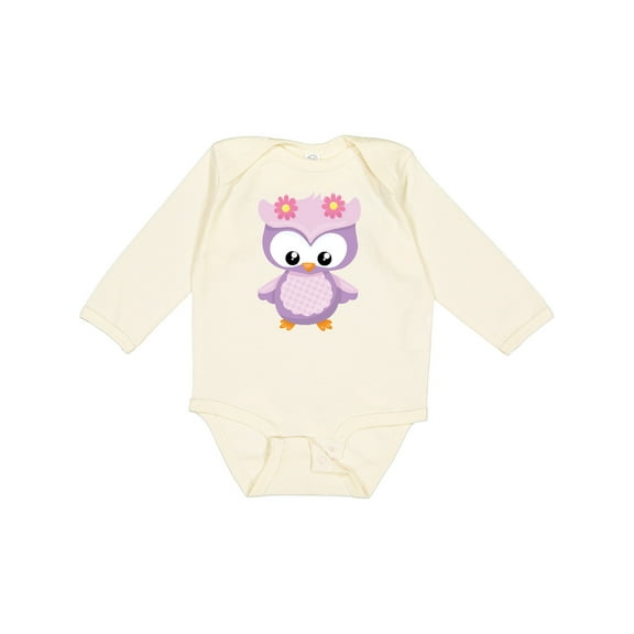 Inktastic Cute Pink and Purple Owl Girls Long Sleeve Baby Bodysuit