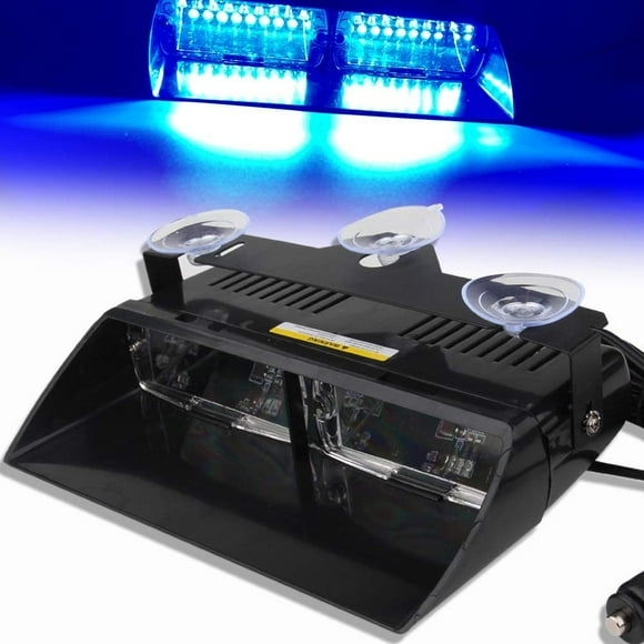 16 LED Blue Hazard Warning Light, Law Enforcement Warning Light, Flashing Strobe Emergency Light with Suction Cup, 12V, for Ceiling, Dashboard or Windshield Mounting.
