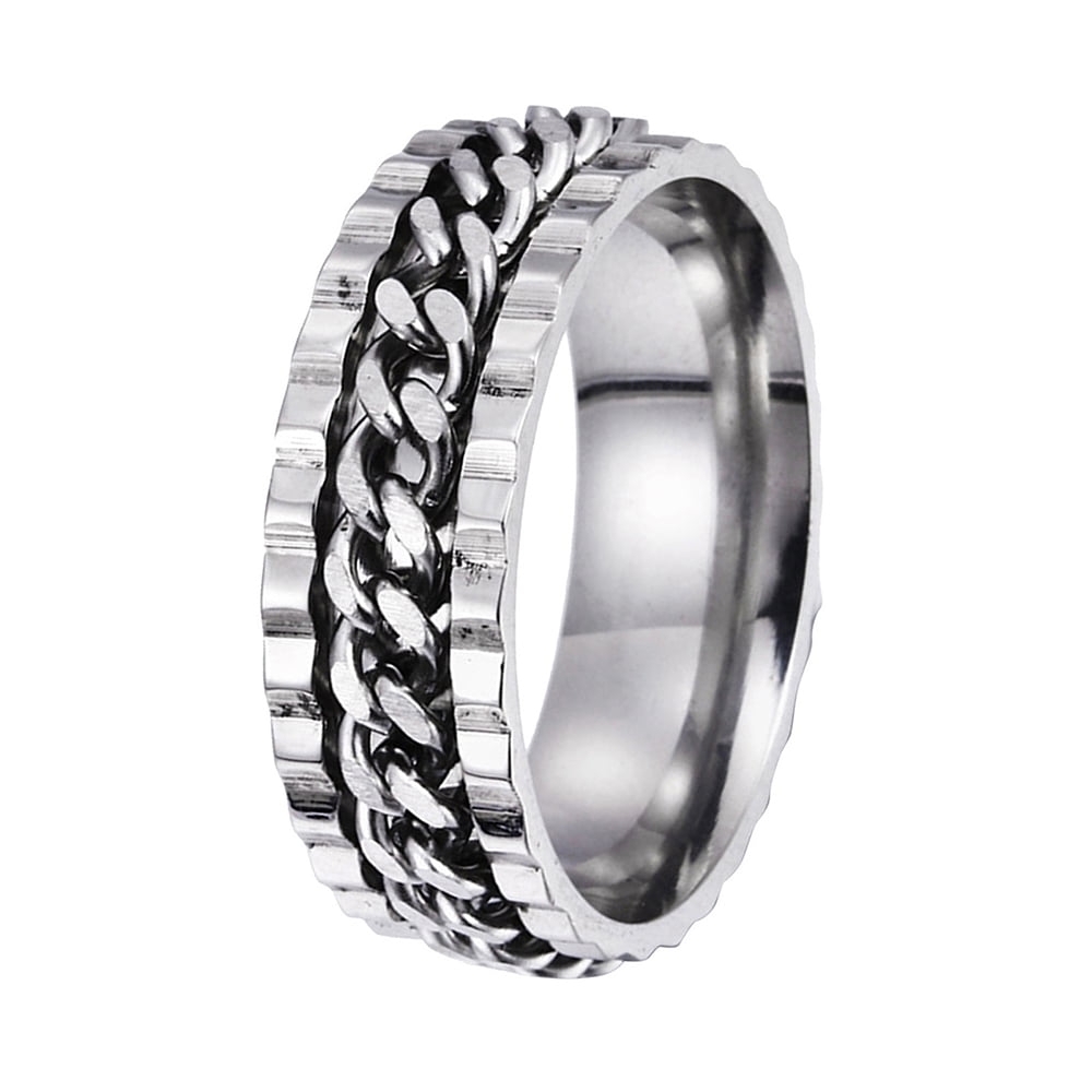 Smooth Ring Retro Wide Rotatable Number Metal Steel Wedding Band Engagement Round Ring for Men Women 