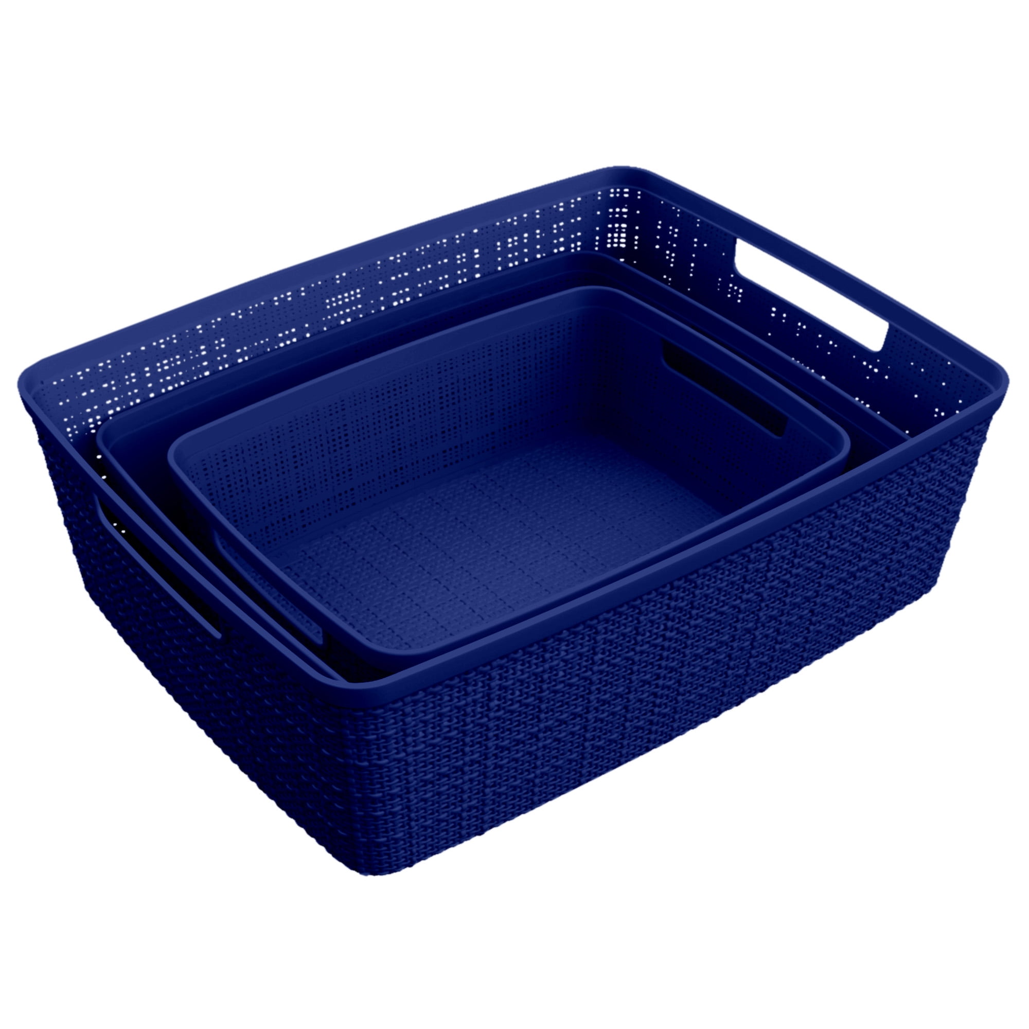 Curver Jute Basket, Resin Storage Bins, 3pc Set, Dark Blue Deal