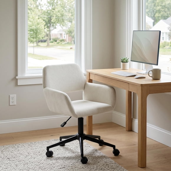 Homy Casa 1-Piece 24'' Swivel Office Chair, Adjustable Chenille Upholstered Desk Chair with Metal Base for Home Office, Vanity, Study, Beige